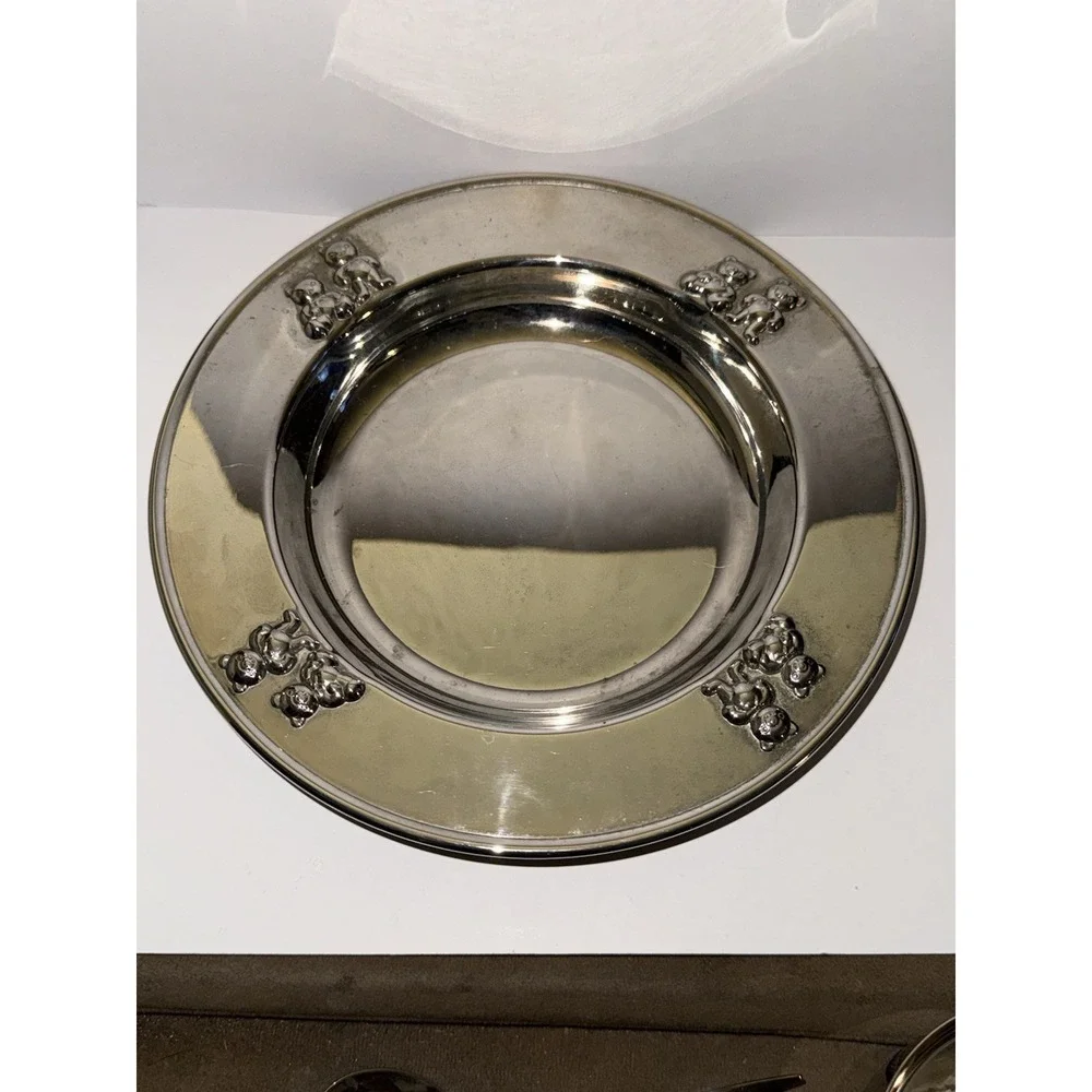Vintage Baby 4 Pc Baby Feeding Set Plate Fork Spoon Cup Godinger Silver. J